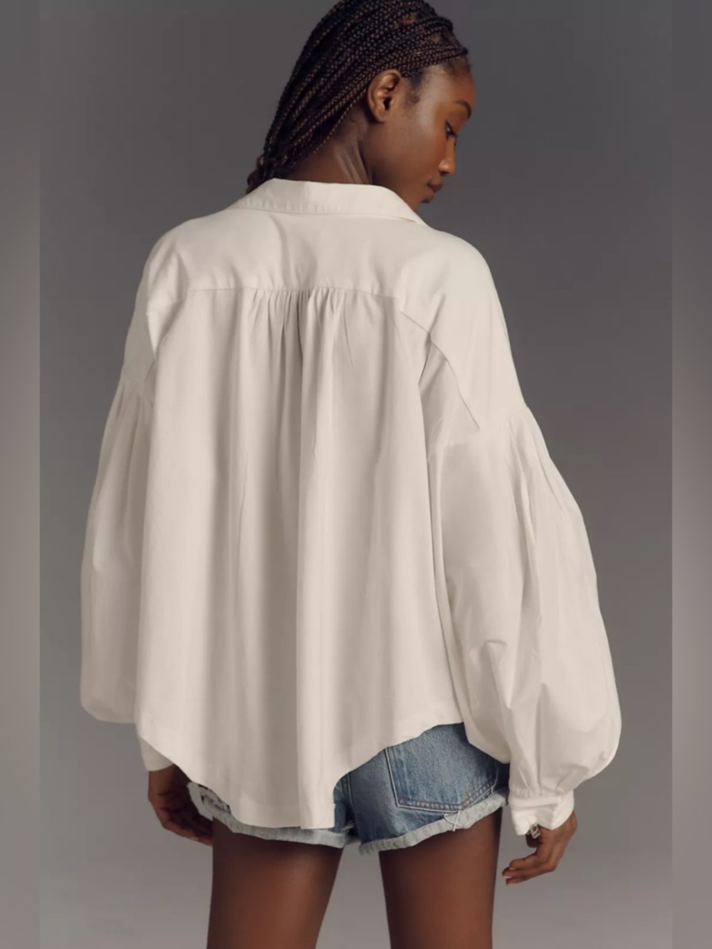 Maeve Anthropologie Balloon-Sleeve Collared Yoke Top white size L - Picture 2 of 12
